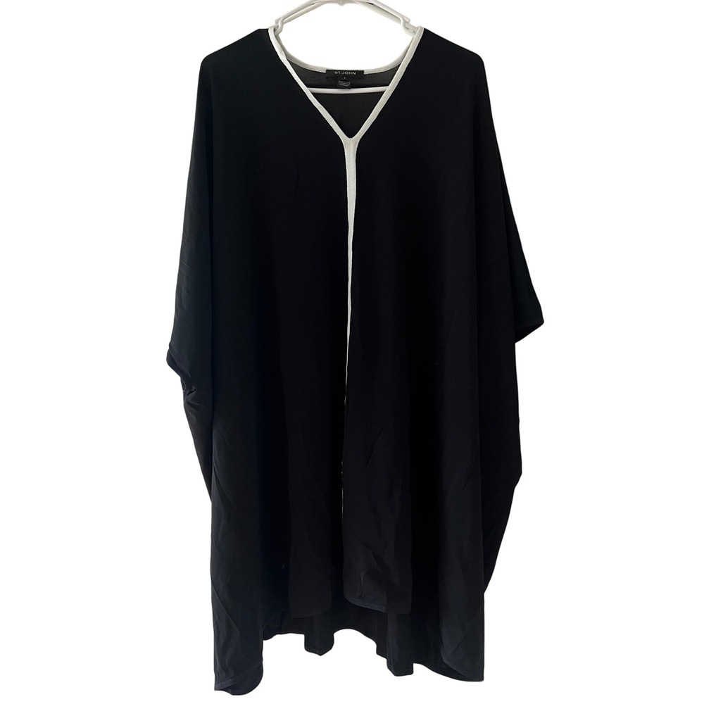 St. John Women's Small Poncho Top Black White Trim V-Neck Kaftan Made in USA